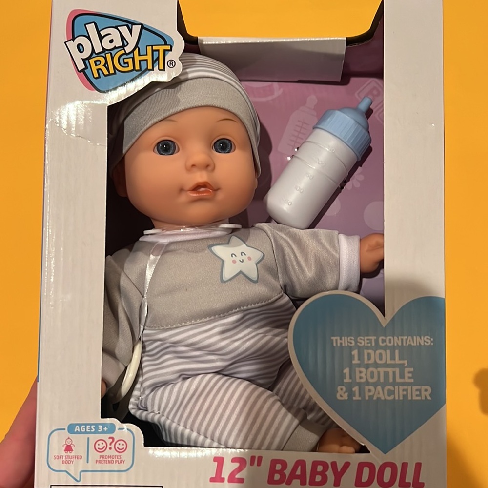 NWT Play Right 12" Baby Doll with 1 Bottle 1 Magnetic Pacifier T-357